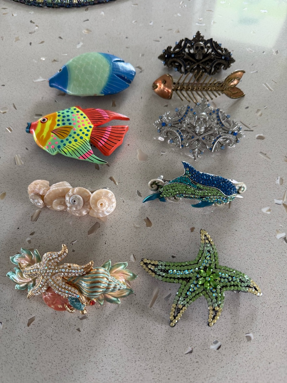 Colorful Ocean Fish, Dolphin, Seashell Starfish, Bonefish, Skull Hair Clips